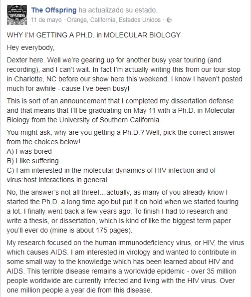 Dexter Holland doctor en Biología Molecular - The Offspring: Rock y Ciencias se unen, dexter holland doctor dexter holland biologia molecular dexter holland instagram dexter holland phd how much is dexter holland worth dexter holland doctor en biologia molecular